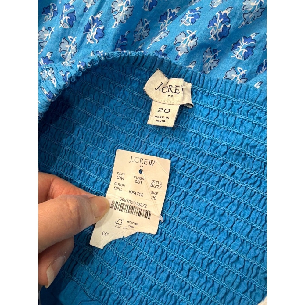 NWT J Crew Blue White Print Smocked Tiered Midi Dress Size 20 - Picture 4 of 12